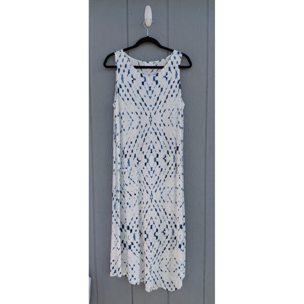 Pure Jill Diamond Tie Dye Midi Dress Med White Blue Beachy Modest Leisure Casual